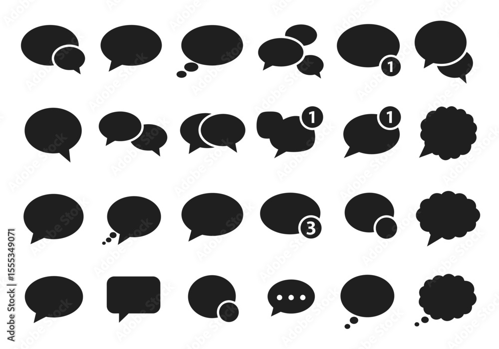 Poster an assortment of black speech bubble icons in a grid pattern with various designs some include notif