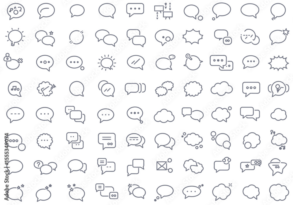 Fototapete an array of outlined speech bubble icons featuring varied shapes content within each