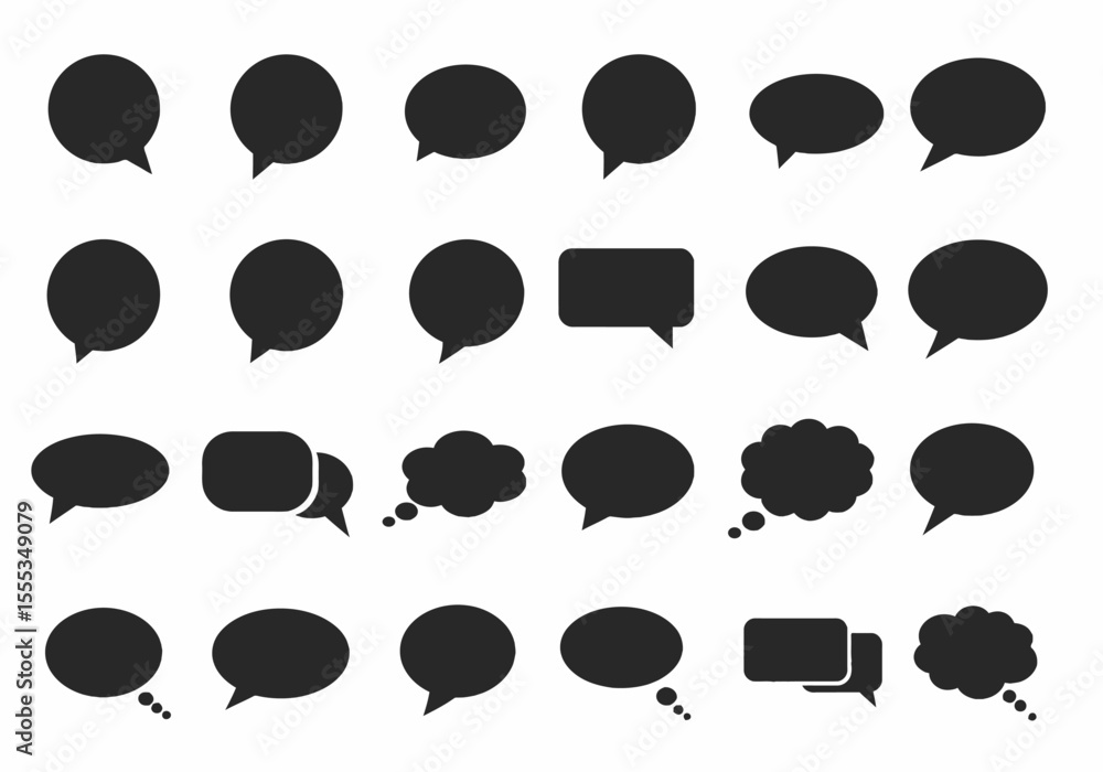 Poster an assortment of black speech bubbles arranged in a neat grid on a white background