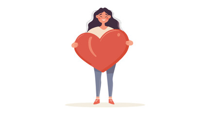 Self Love Concept: Happy Woman Holding Big Heart in Hands