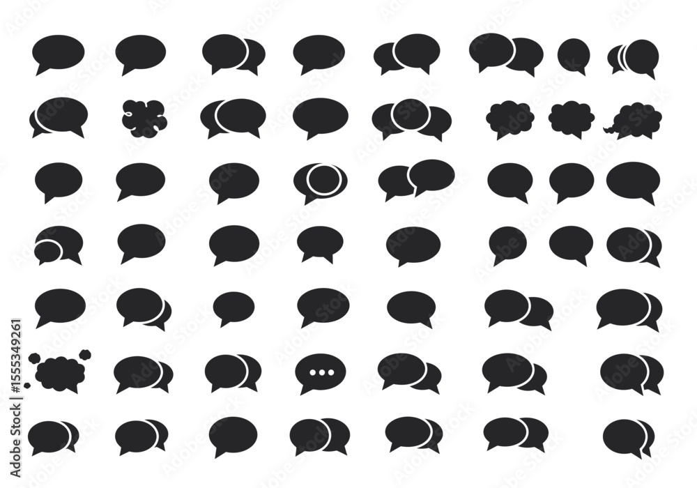 Poster displays a collection of stylized speech bubbles arranged in a grid pattern