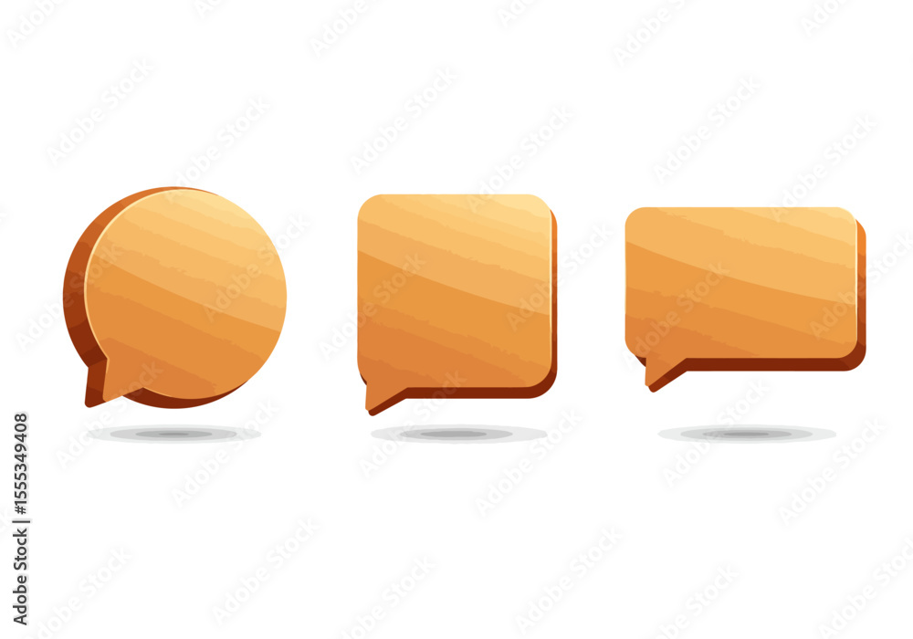 Poster three orange speech bubbles a circle square and rectangle with darkedged shadows arranged sidebyside