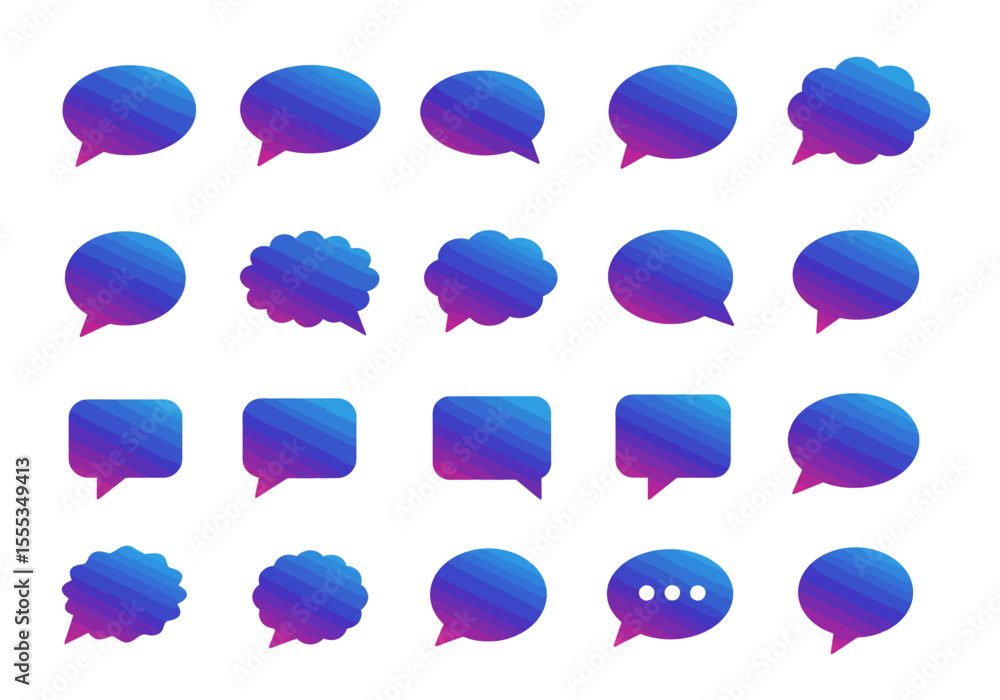 Poster twenty chat bubbles with gradients fill a grid layout against a white background