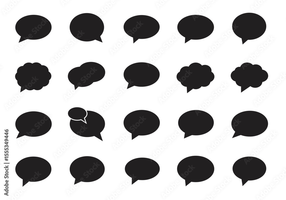Poster varied black speech bubbles fill the white background arranged in rows and columns