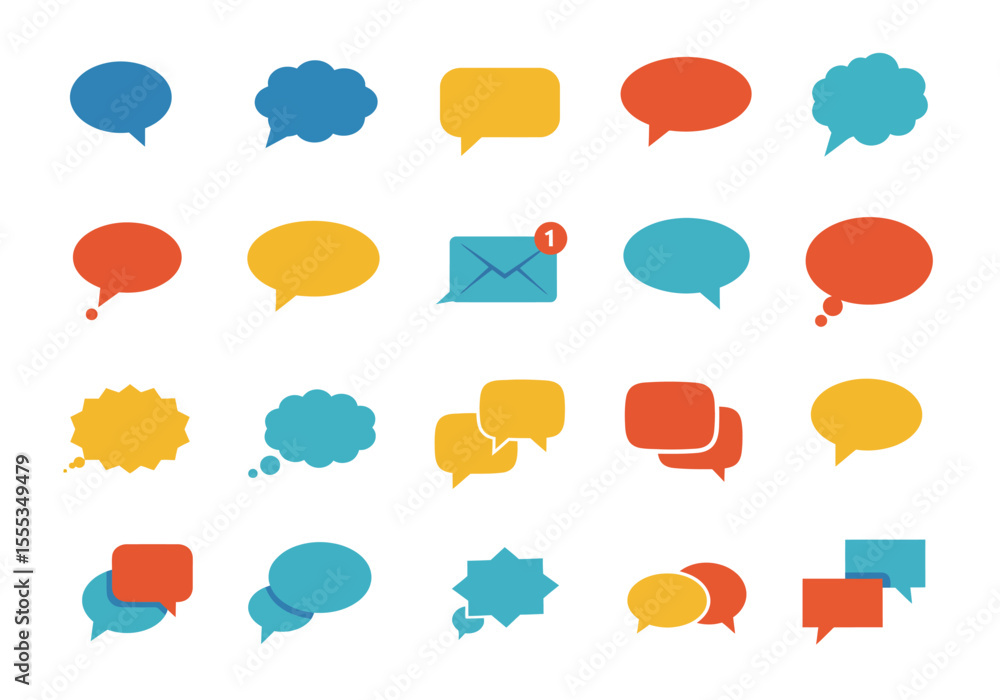Poster various speech bubbles displayed including one with an email icon and a notification