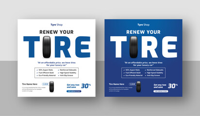 Tire shop social media post web banner template, auto repair shop banner, Tire sale promotion