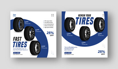 Tire shop catalog social media post web banner template | Auto repair shop banner | Tire product catalog sale promotion