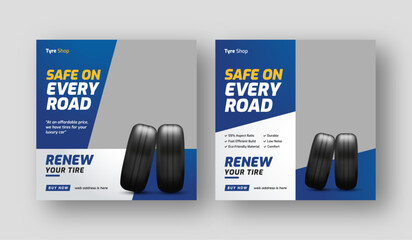 Tire shop social media post web banner template, auto repair shop banner, Tire sale promotion