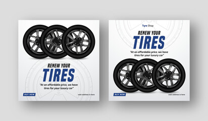Tire shop social media post web banner template, auto repair shop banner, Tire sale promotion