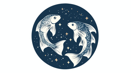 Pisces Zodiac Sign Circle Icon with Fish Constellation Illustration