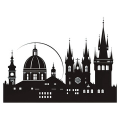 Naklejka premium Black and White Line Art Skyline of European Cities - Travel Landmark Illustration