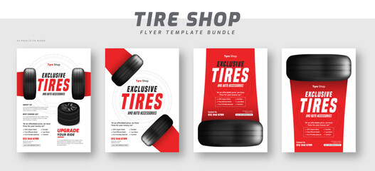 Tire shop flyer bundle template | Tire parts product sale promotion leaflet or poster | Auto repair shop banner set