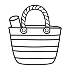 Beach bag vector illustration coloring page isolated on white background
