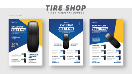 Tire shop catalog flyer bundle template | Tire parts product catalog sale promotion leaflet or poster | Auto repair shop banner set