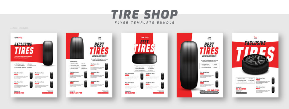 Tire shop catalog flyer bundle template | Tire parts product catalog sale promotion leaflet or poster | Auto repair shop banner set