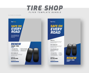 Tire shop flyer bundle template | Tire parts product sale promotion leaflet or poster | Auto repair shop banner set