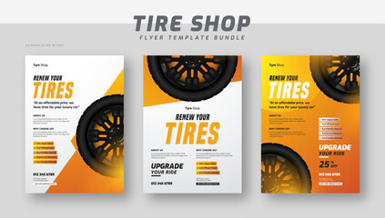 Tire shop flyer bundle template | Tire parts product sale promotion leaflet or poster | Auto repair shop banner set