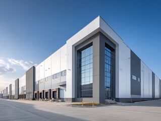 Modern Warehouse Building Exterior with Loading Docks