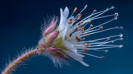 Close-up Photograph of a White Flower with Numerous Stamens