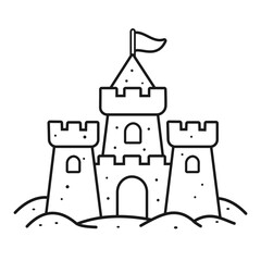 Sandcastle beach castle vector illustration coloring page isolated on white background	
