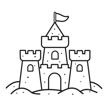 Sandcastle beach castle vector illustration coloring page isolated on white background	