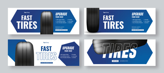 Tire shop social media facebook cover web banner template bundle | Auto repair shop banner set | Car tire parts sale promotion or service advertising template