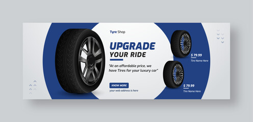 Tire shop social media facebook cover web banner template | Auto repair shop banner | Car tire parts sale promotion or service advertising template