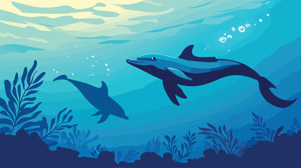 Swimmer Diving into Ocean Wildlife with Touches of Communication