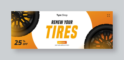 Tire shop social media facebook cover web banner template | Auto repair shop banner | Car tire parts sale promotion or service advertising template