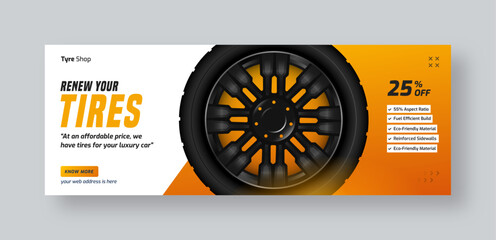 Tire shop social media facebook cover web banner template | Auto repair shop banner | Car tire parts sale promotion or service advertising template