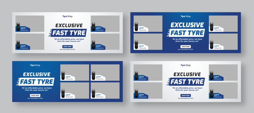 Tire shop social media facebook cover web banner template set | Auto repair shop banner bundle | Car tire parts sale promotion or service advertising template