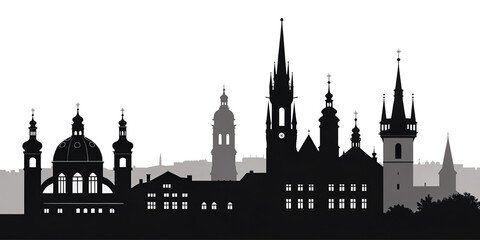 Fototapeta premium Black and White Line Art Skyline of European Cities - Travel Landmark Illustration