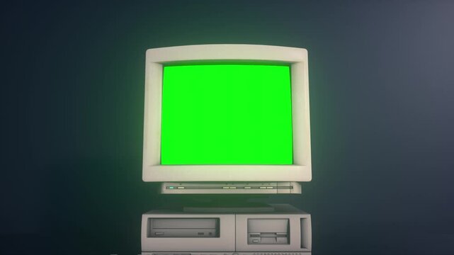 Vintage Desktop Computer With Green Screen Monitor and Retro Keyboard
