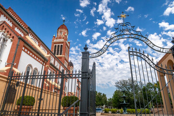 Saint John's Cathedral and the cemetery entrance in Lafayette, Louisiana, United States, a Roman Catholic Church