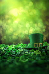 Green leprechaun hat and shamrock-patterned gloves for St. Patrick’s Day celebration
