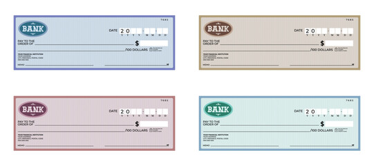 Bank check template collection. Set of bank cheque template