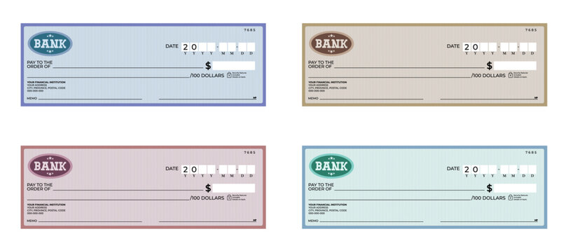 Bank check template collection. Set of bank cheque template