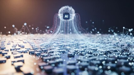 Simulated Brain Activity with Glowing Data Flow in Futuristic Style