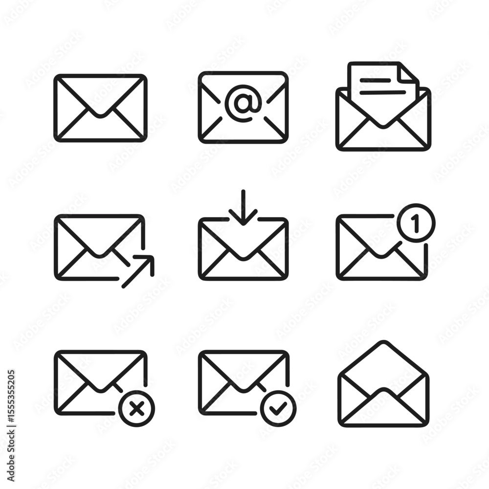 Poster email icons vector set simple design. outline symbols. line design