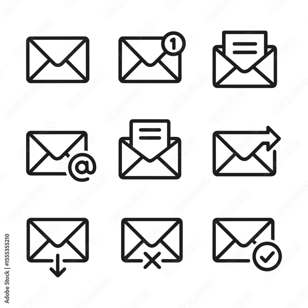 Poster simple vector email icons design set. outline symbols. line design