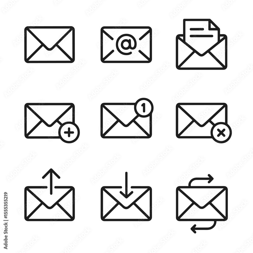 Poster email icon collection simple vector bundle. outline symbols. line design