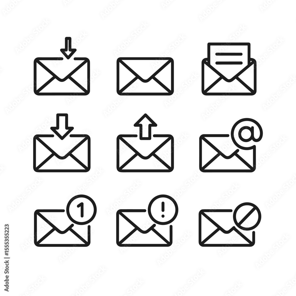Poster email icons simple vector collection set. outline symbols. line design