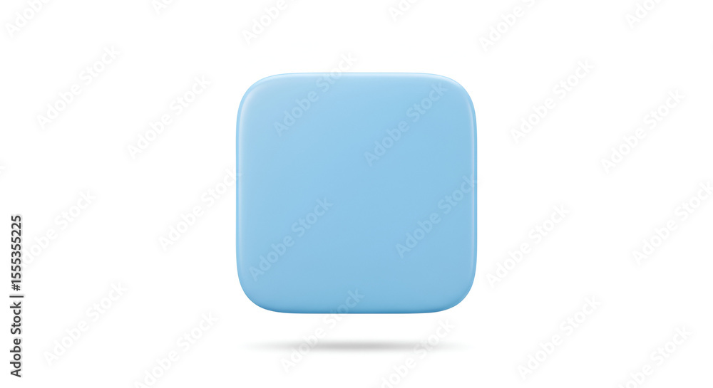 Poster pale blue rounded square floating with soft shadow in a white background