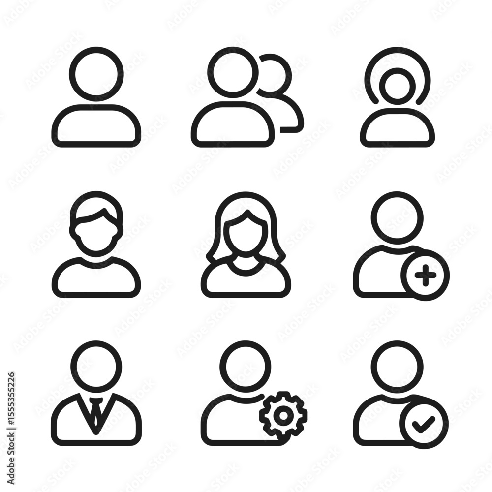 Poster simple user account icon collection. outline symbols. line design