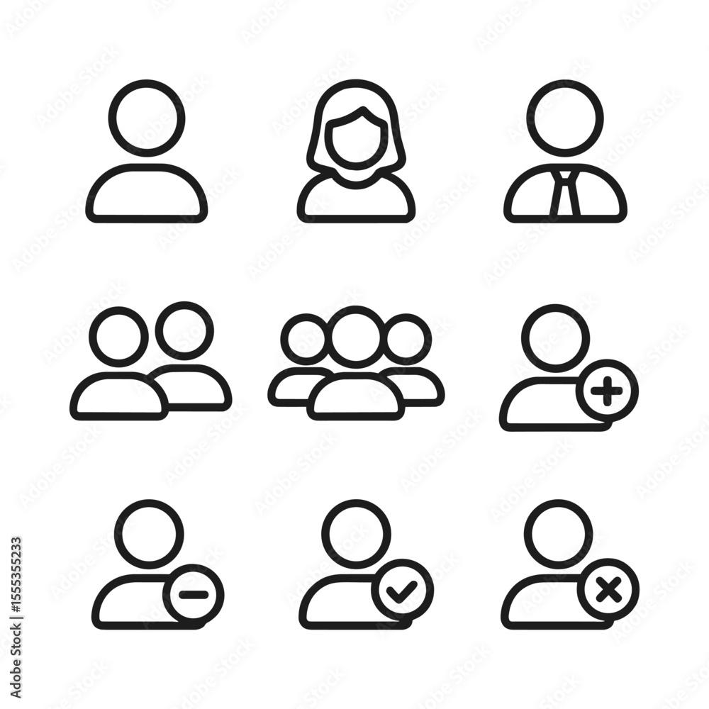 Poster account icons collection simple style. outline symbols. line design