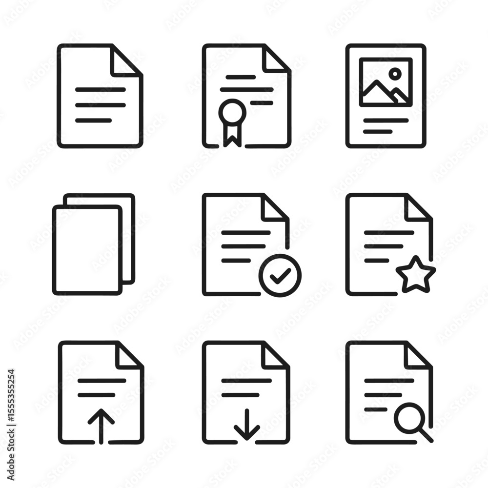 Poster document icon set simple design. outline symbols. line design