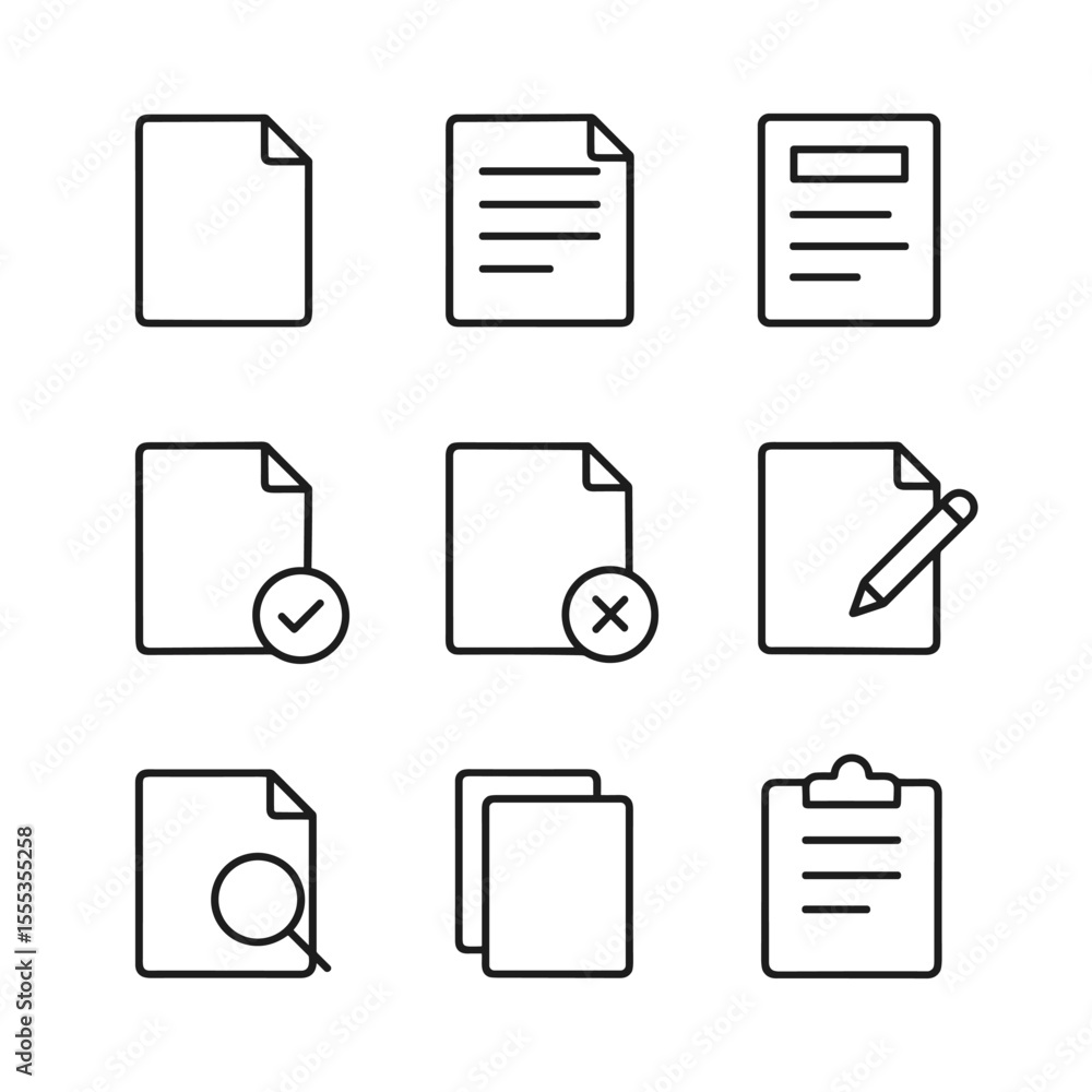 Poster office document icons simple style. outline symbols. line design