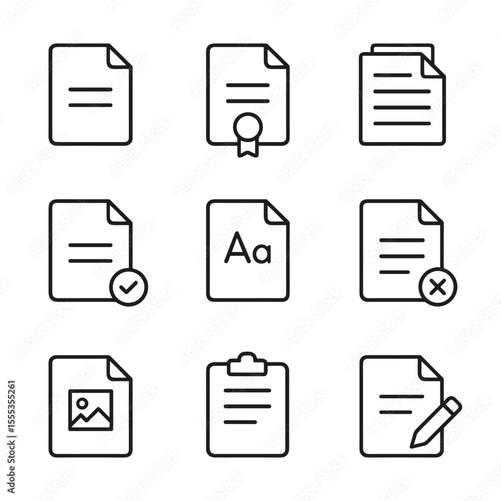 Poster clean documents icon collection with file symbols. outline symbols. line design