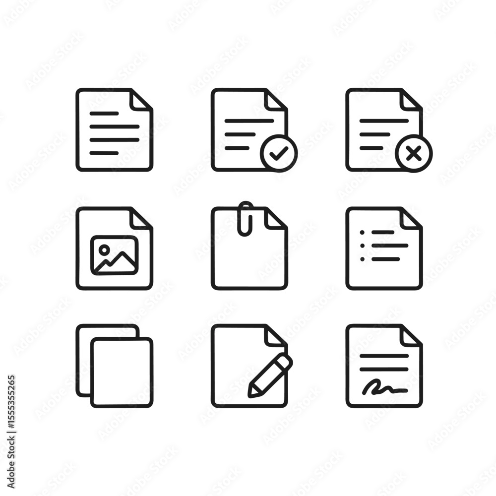 Poster basic documents icon bundle with file graphics. outline symbols. line design