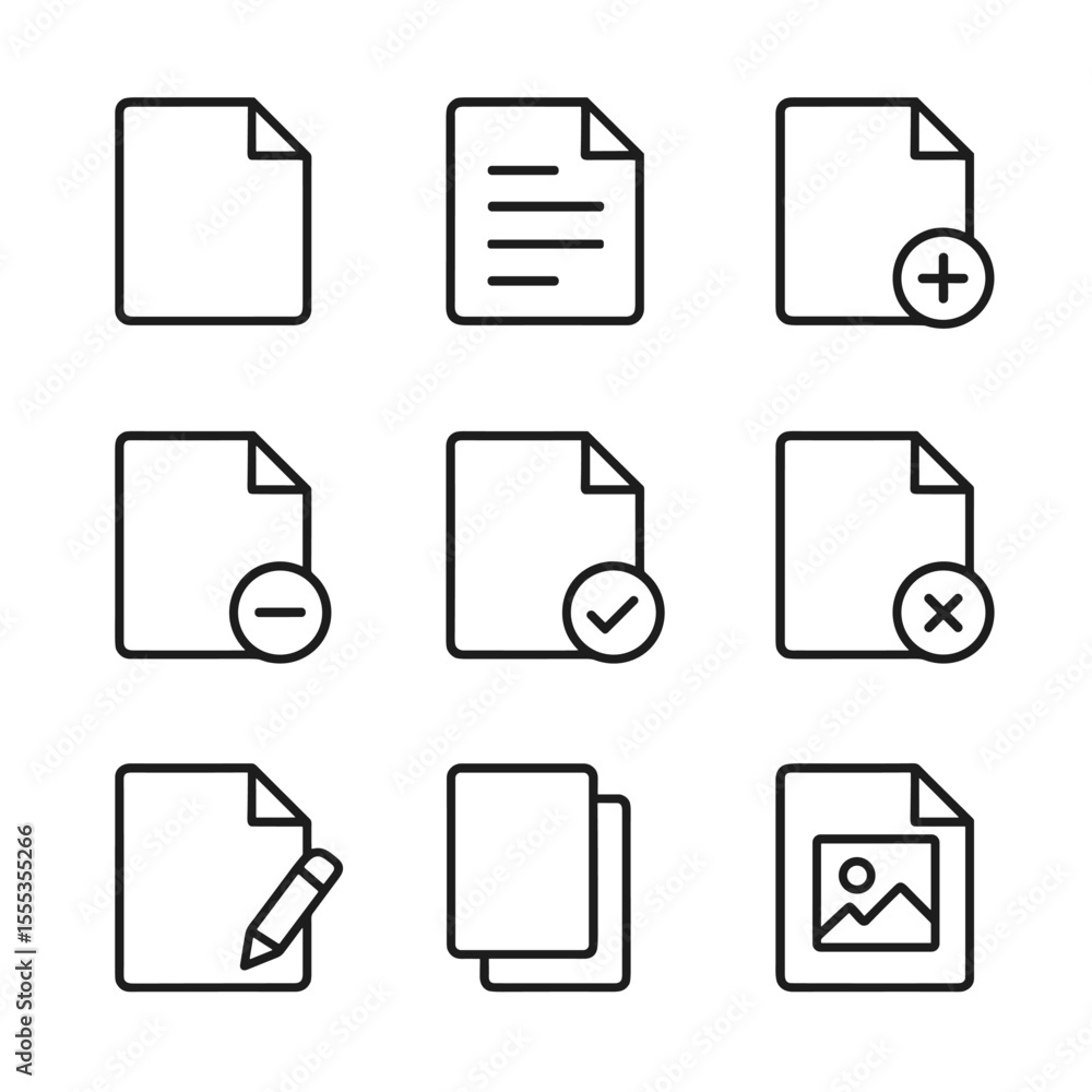 Poster simple document icon set with paper symbols. outline symbols. line design